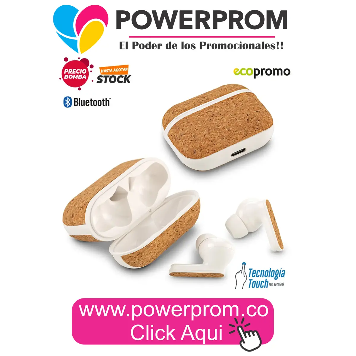 Audífonos Bluetooth Cork personalizados para empresas en Bogotá y Colombia