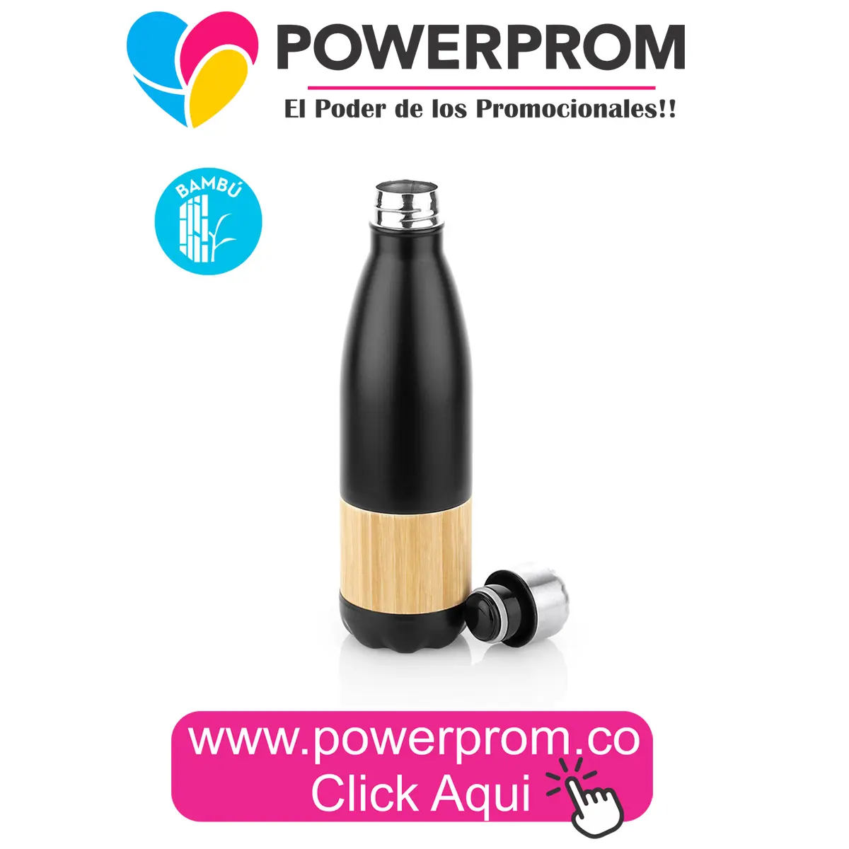 Botella ecológica Bambú Lennox 500 ml personalizada en Bogotá, Cali, Medellín, Cartagena y Bucaramanga.