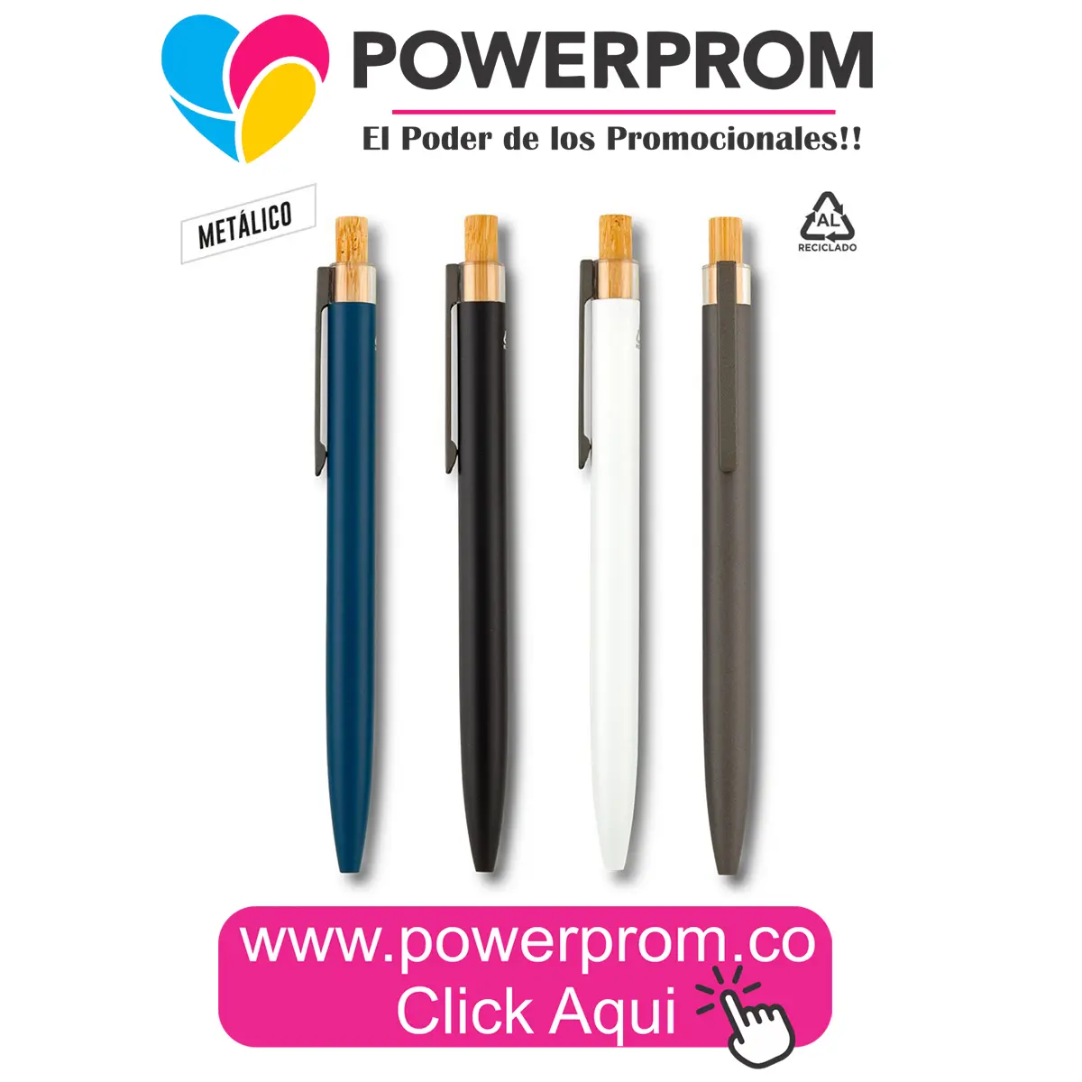 Bolígrafo Ashby personalizado en metal, ideal para regalos corporativos en Colombia