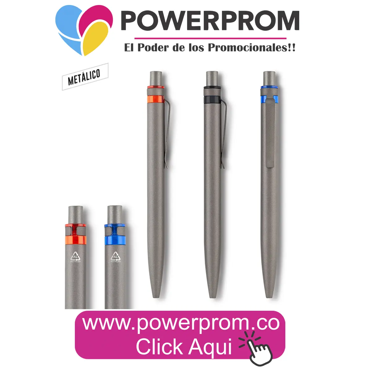 Bolígrafo Funk metálico personalizado con logo para marcas en Colombia