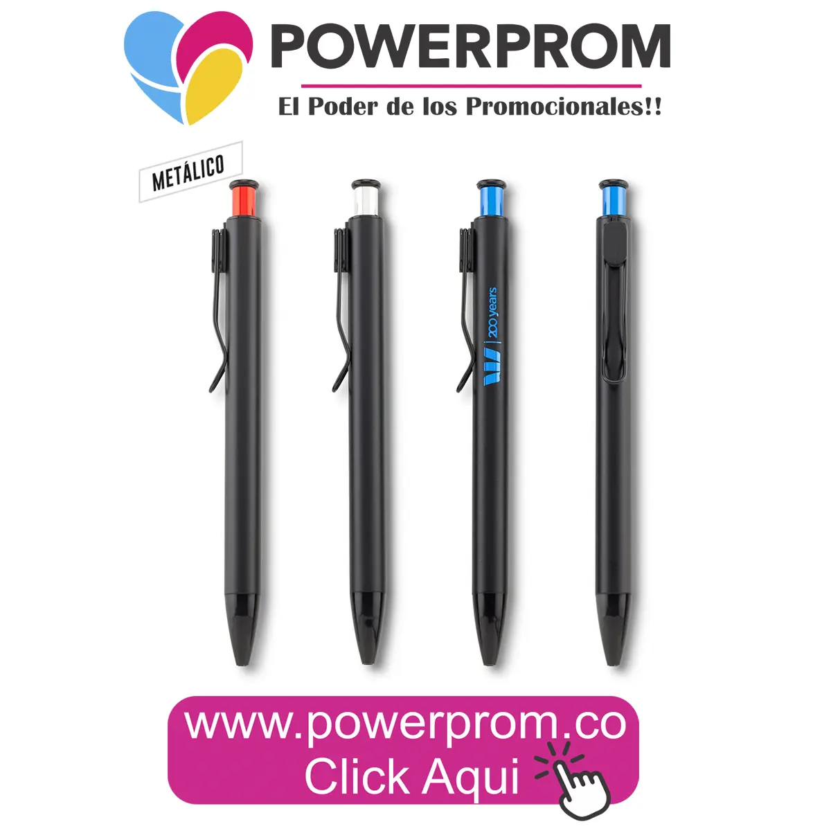 Bolígrafo Volt metálico personalizado con logo corporativo – PowerProm