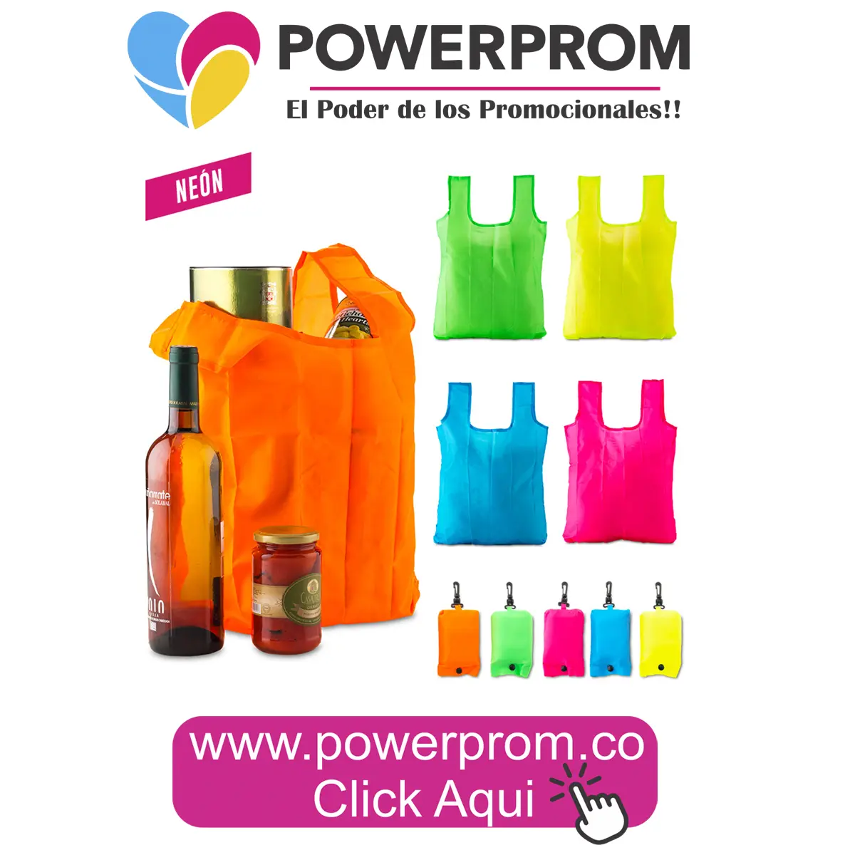 Bolsa plástica Neón Emma personalizada con logo en Bogotá y ciudades principales del país.