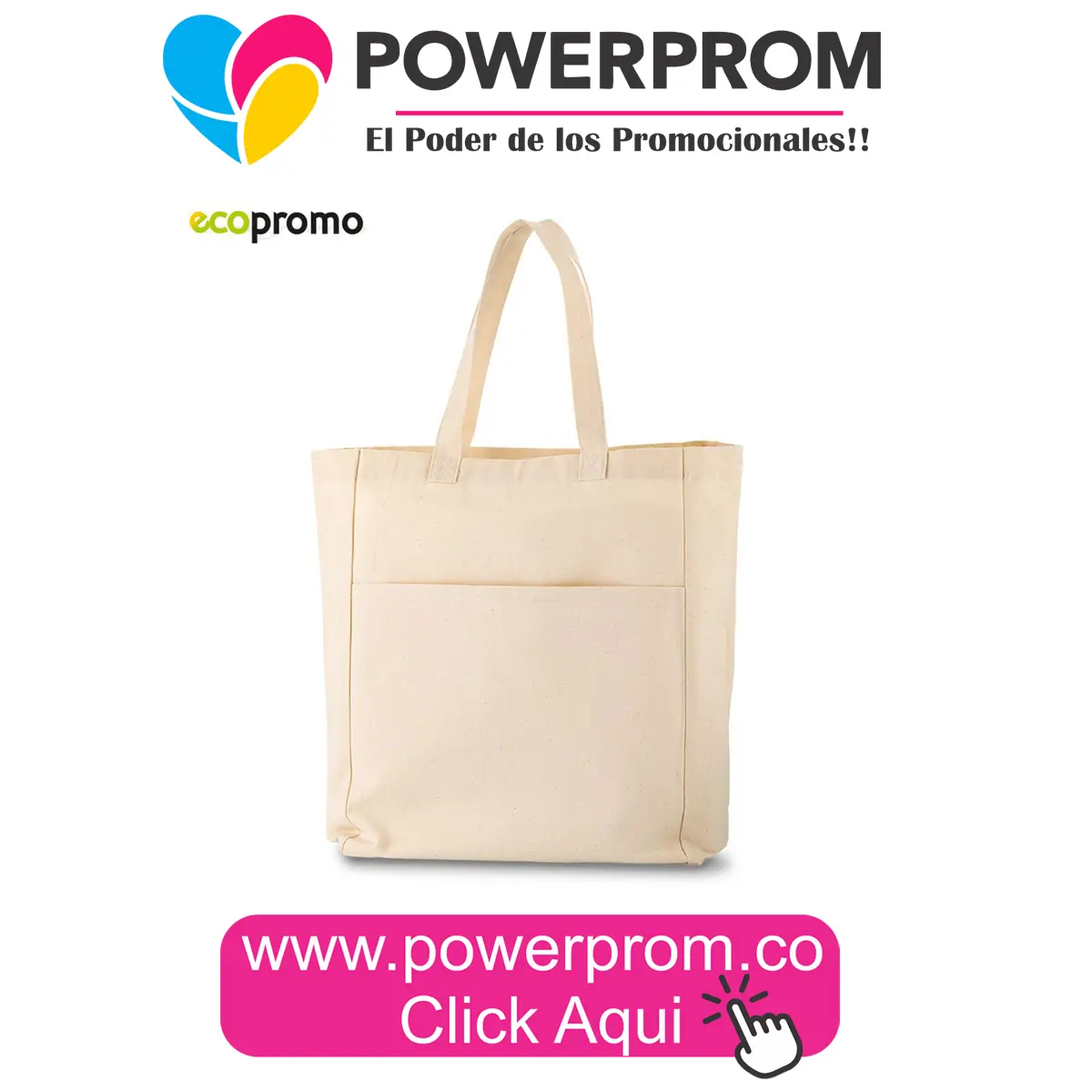 Bolsa Algodón Shopper 290gr, ecológica personalizada para empresas en Bogotá y Colombia.