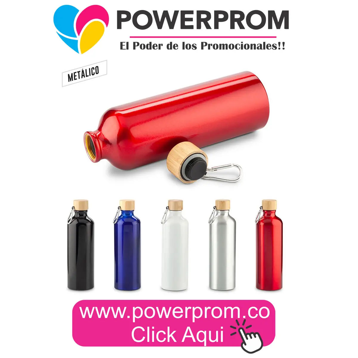 Botilito metálico Murphy 750 ml personalizado en Bogotá, Cali, Medellín, Bucaramanga y Cartagena.
