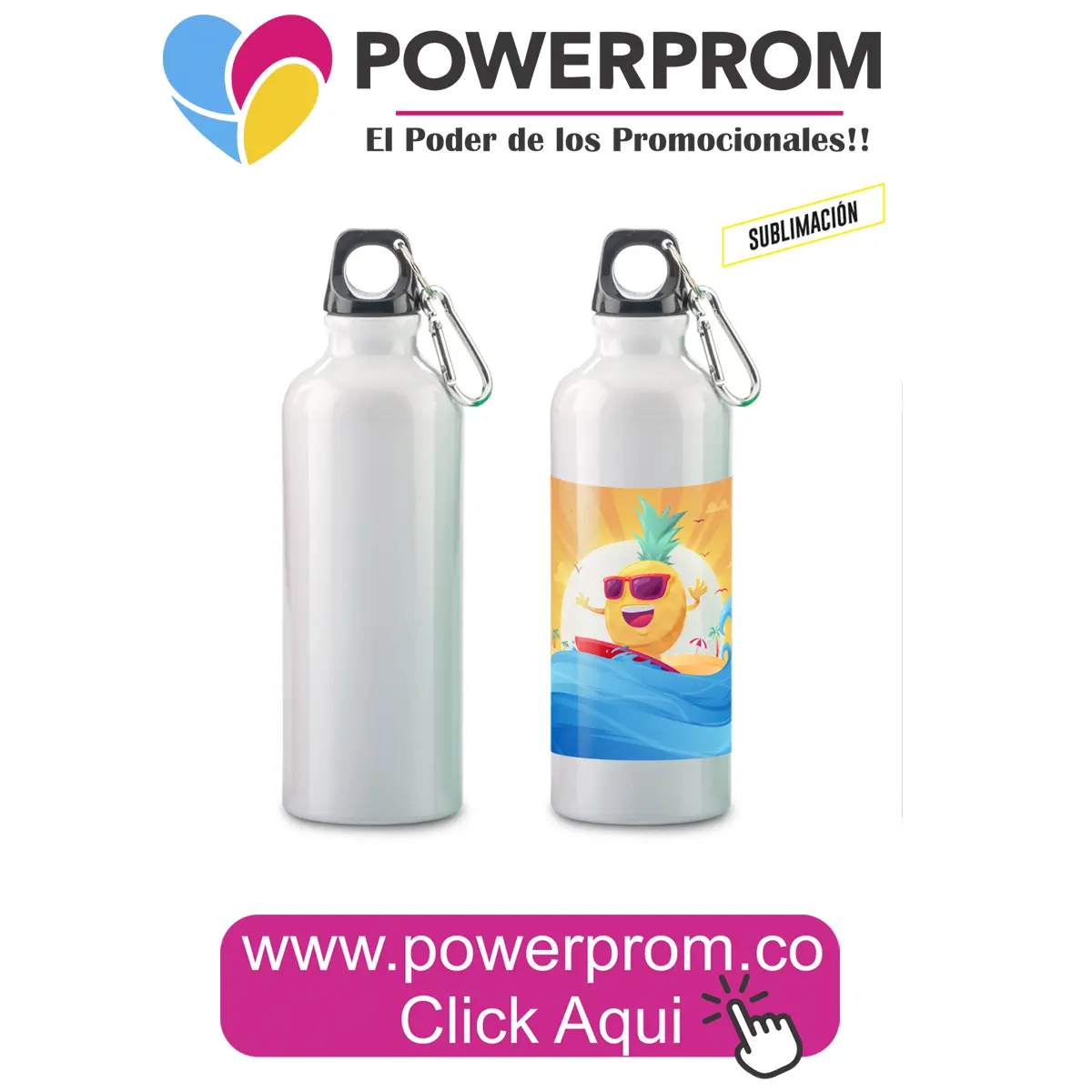 Botilito metálico sublimación Sport Bottle 500 ml personalizado en Bogotá, Medellín, Cali, Cartagena y Bucaramanga.