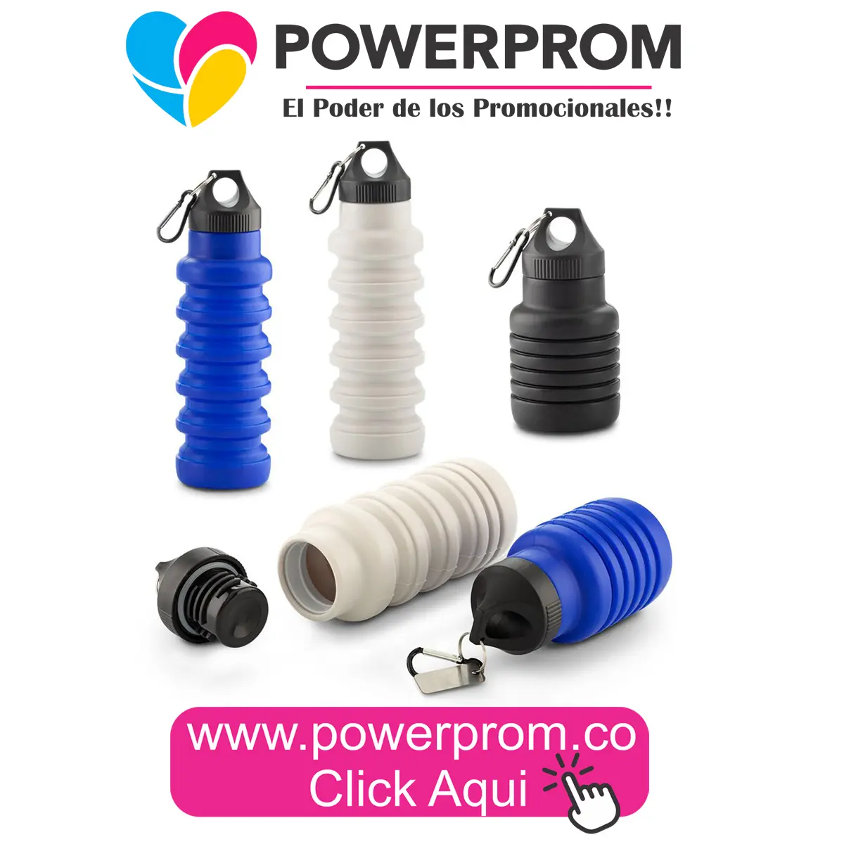 Botilito de silicona Compact 500 ml personalizado en Bogotá, Cali, Medellín, Pereira y Cartagena.
