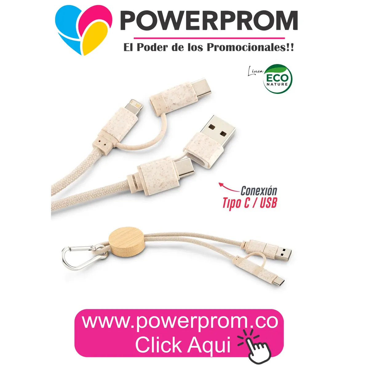 Cable multicargador textil algodón con conectores universales