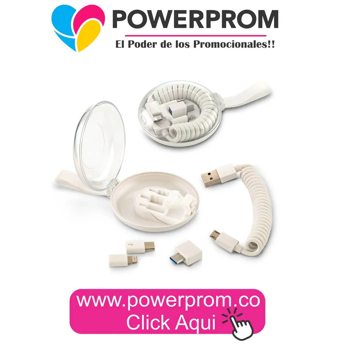 Cable retráctil tipo resorte 3 en 1 con logo