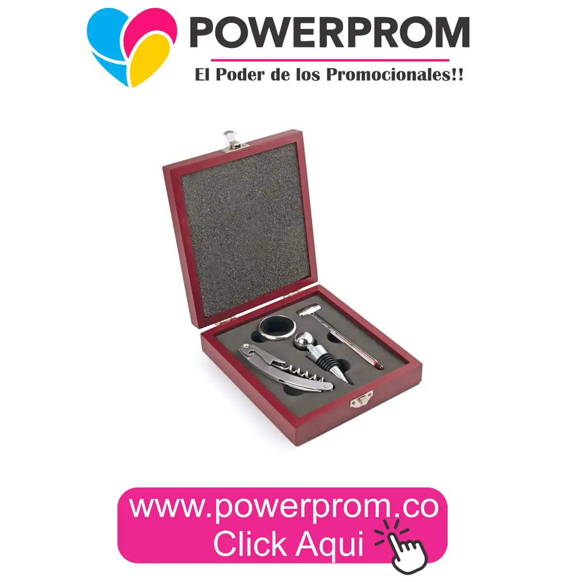 Caja de madera para vino con accesorios en Suba, Engativá, Chapinero, Medellín y Cali