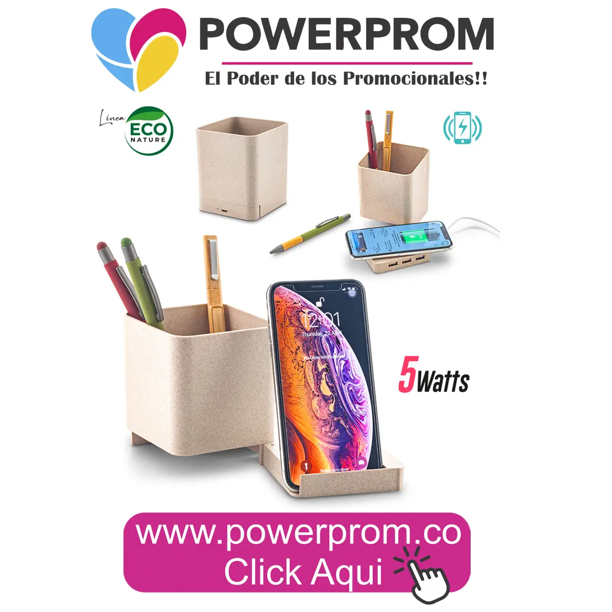 Cargador inalámbrico Cubik ecológico personalizado en Bogotá, Medellín, Cali, Cartagena y Barranquilla.