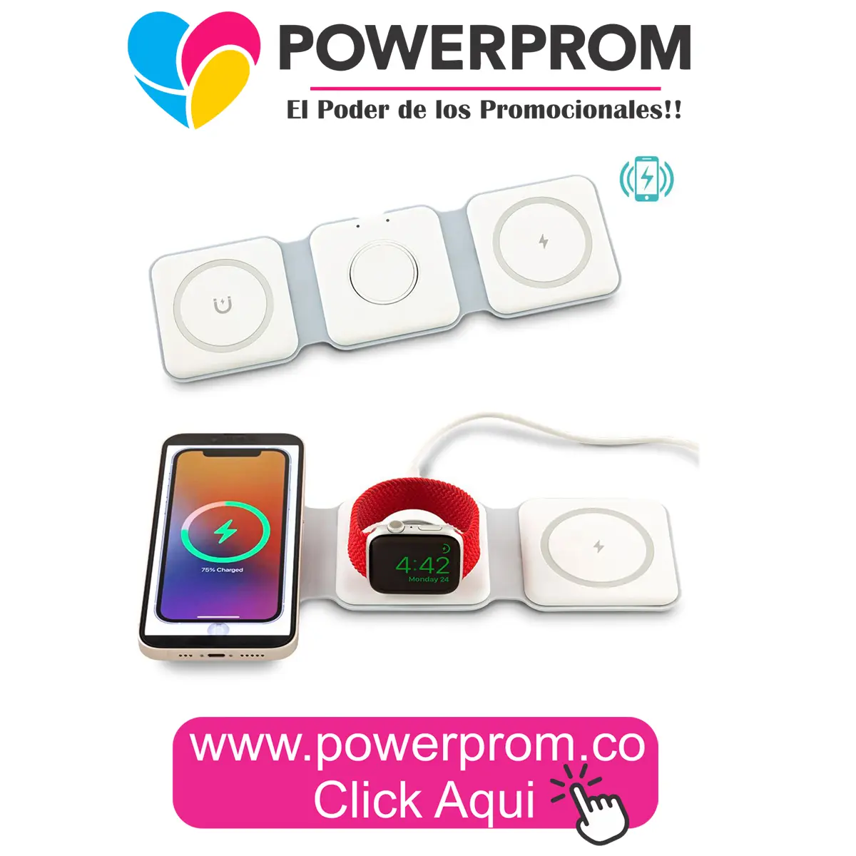 Cargador inalámbrico magnético 3 en 1 con logo