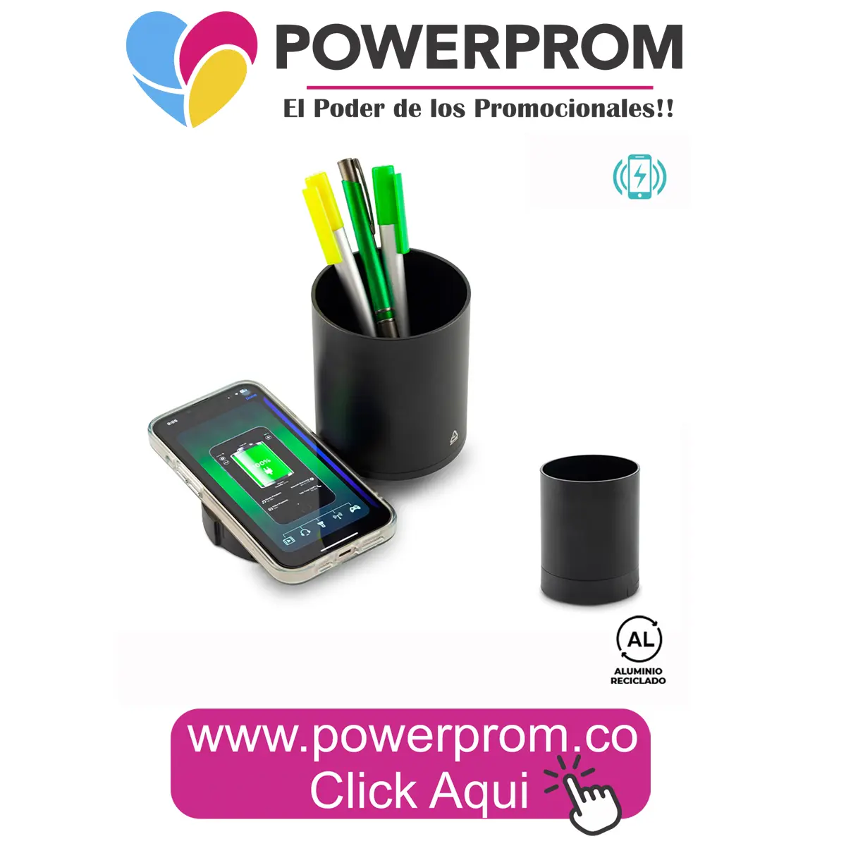 Base de carga inalámbrica de aluminio reciclado con logo