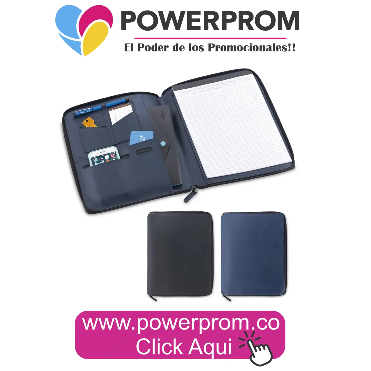 Carpeta con cierre y logo corporativo