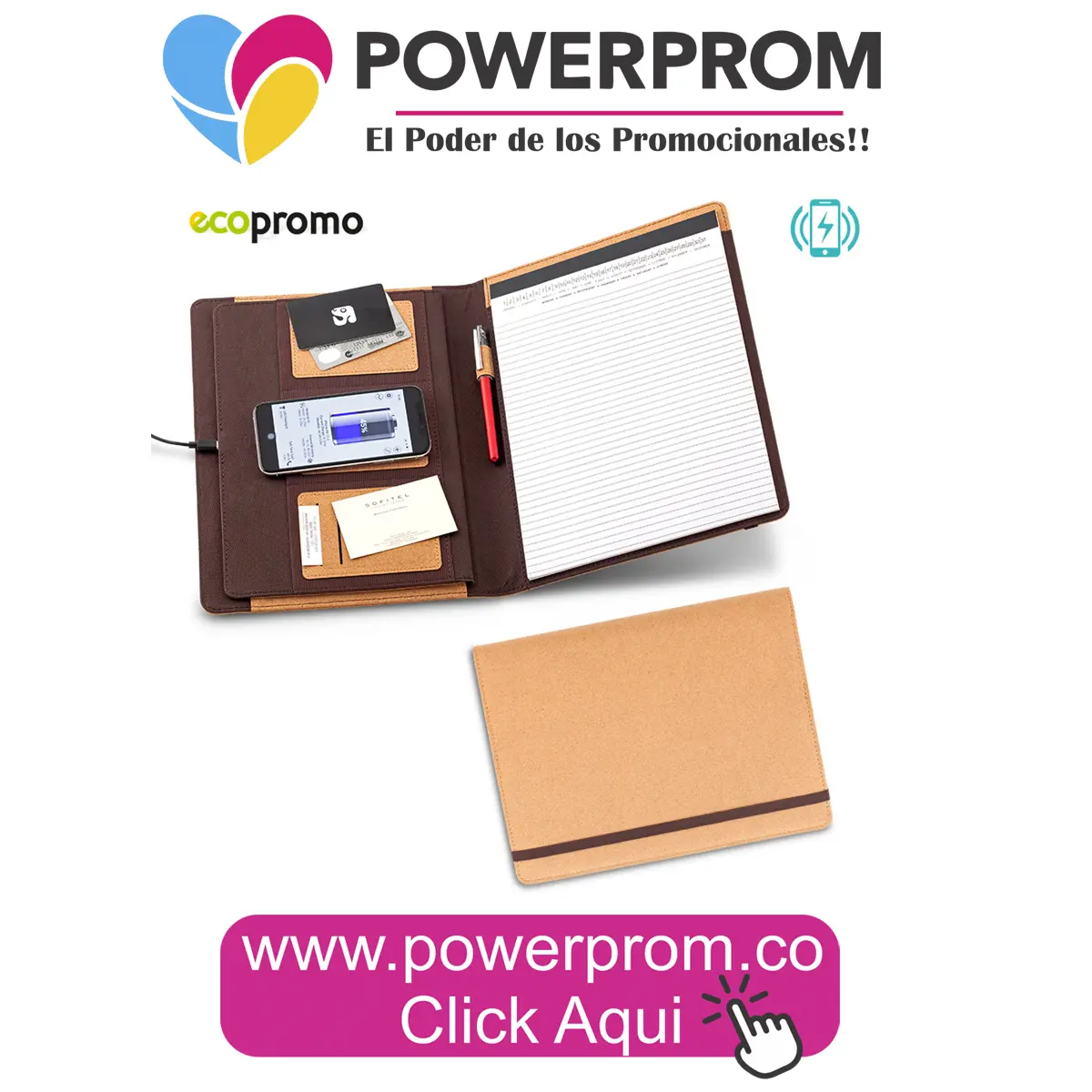 Carpeta ejecutiva con cargador inalámbrico de corcho