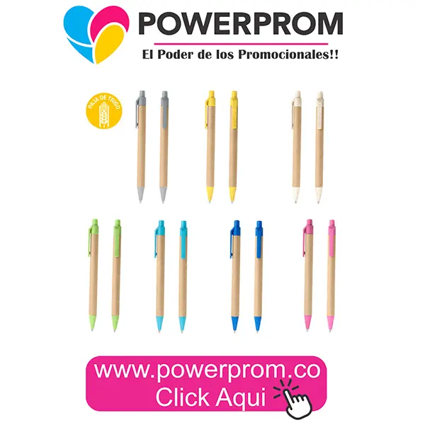 Bolígrafo Mississippi ecológico en paja de trigo con logo en Bogotá y capitales como Medellín, Cali y Bucaramanga.