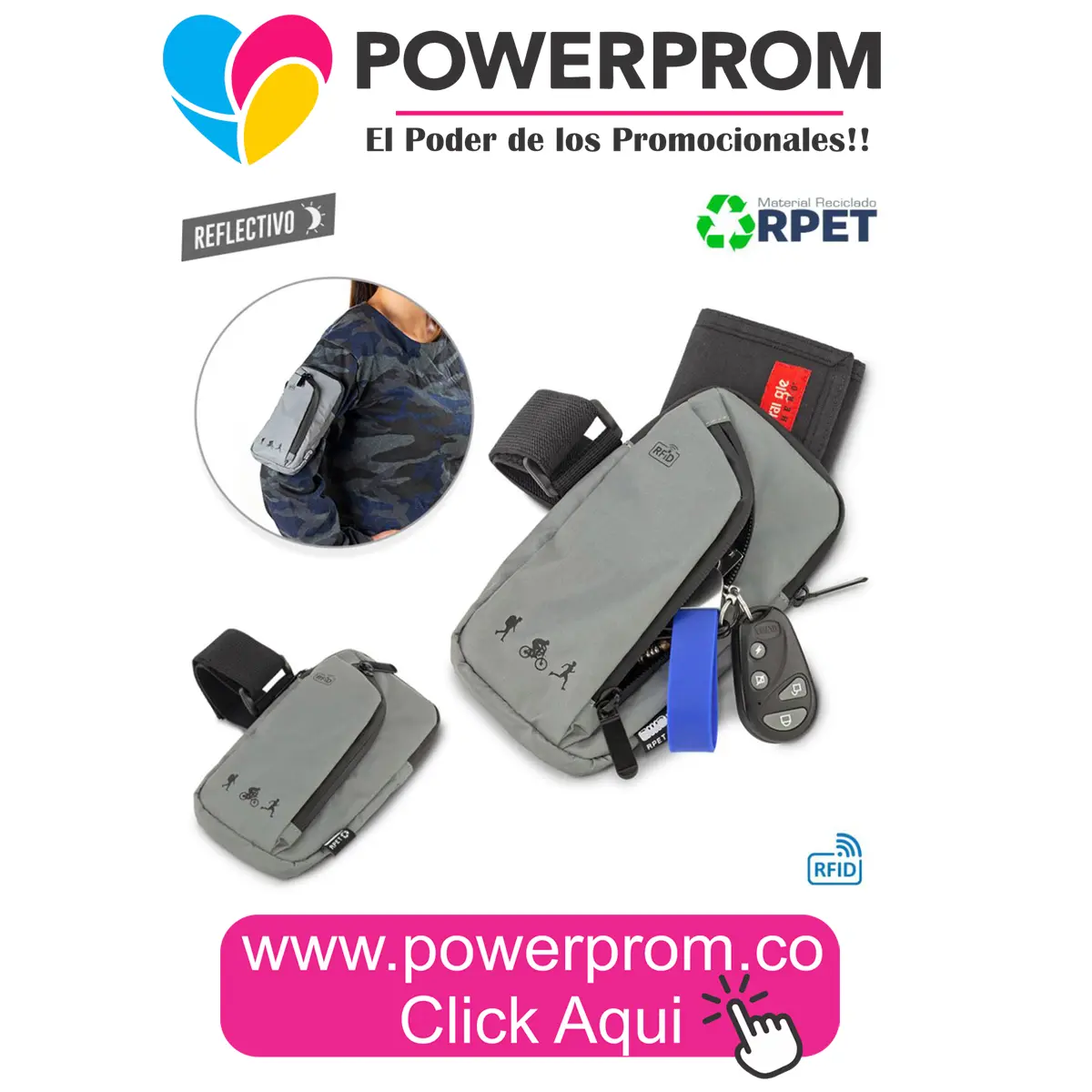 Funda portacelular reflectiva RPET personalizada