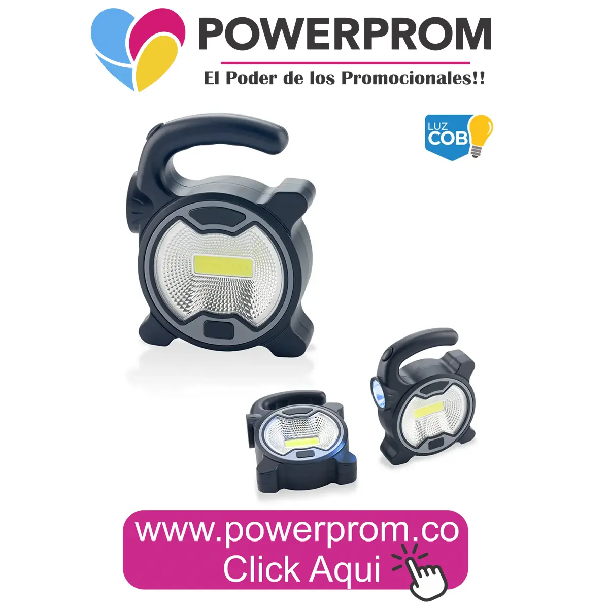Linterna COB Power promocional personalizada en Bogotá, Medellín, Cali, Barranquilla y Cartagena.