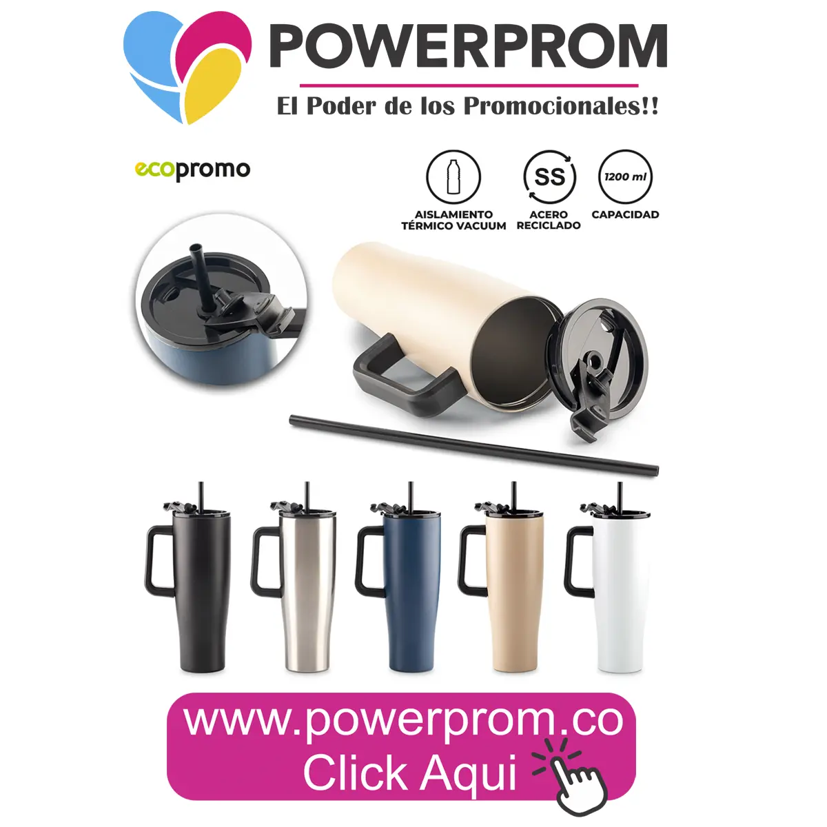 Botilito metálico Brumo 1200 ml personalizado en Bogotá, Medellín, Cali, Cartagena y Bucaramanga.