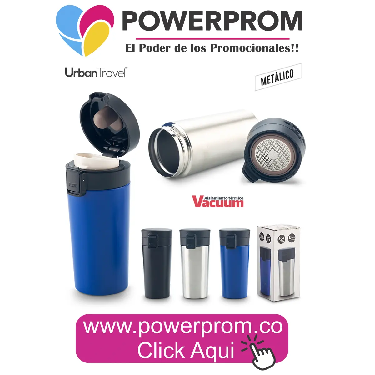Mug metálico doble pared 380 ml personalizado en Bogotá, Cali, Medellín, Cartagena y Barranquilla.