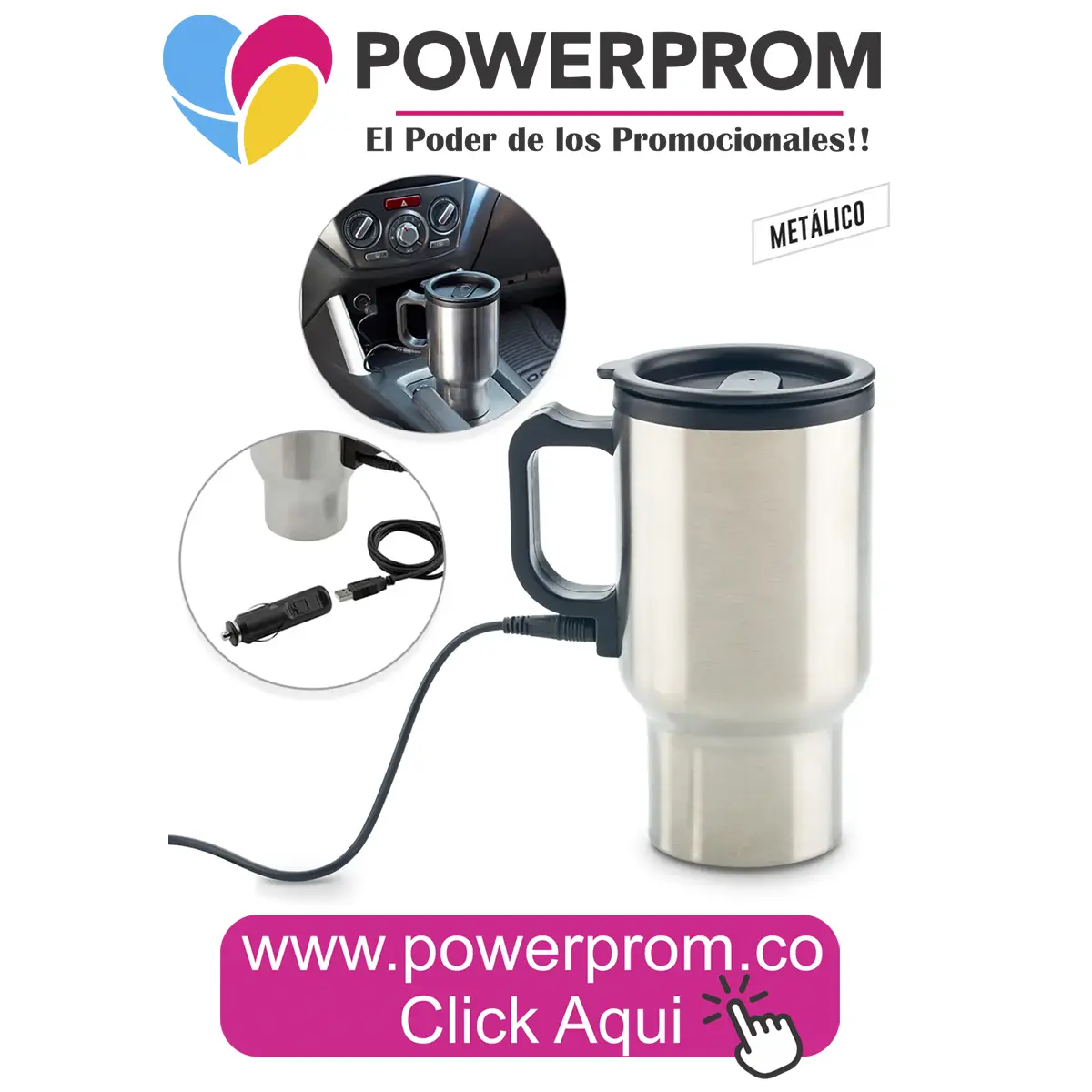 Mug metálico Warmer 450ml personalizado en Bogotá, Cali, Medellín y Barranquilla.