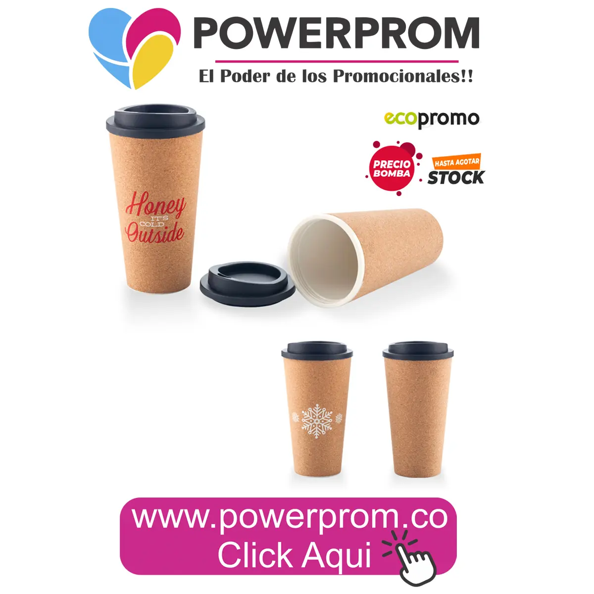 Mug plástico con corcho 16 oz personalizado en Bogotá, Cali, Medellín, Cartagena y Barranquilla.