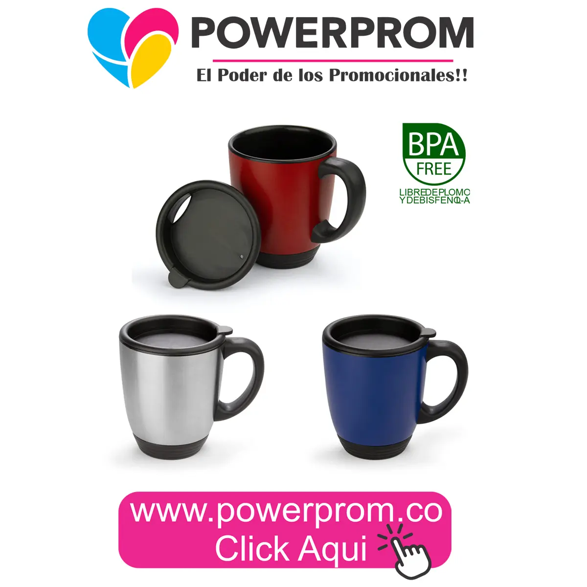 Mug metálico doble capa personalizado, regalo empresarial en Bogotá, Cali, Medellín y Barranquilla – Powerprom