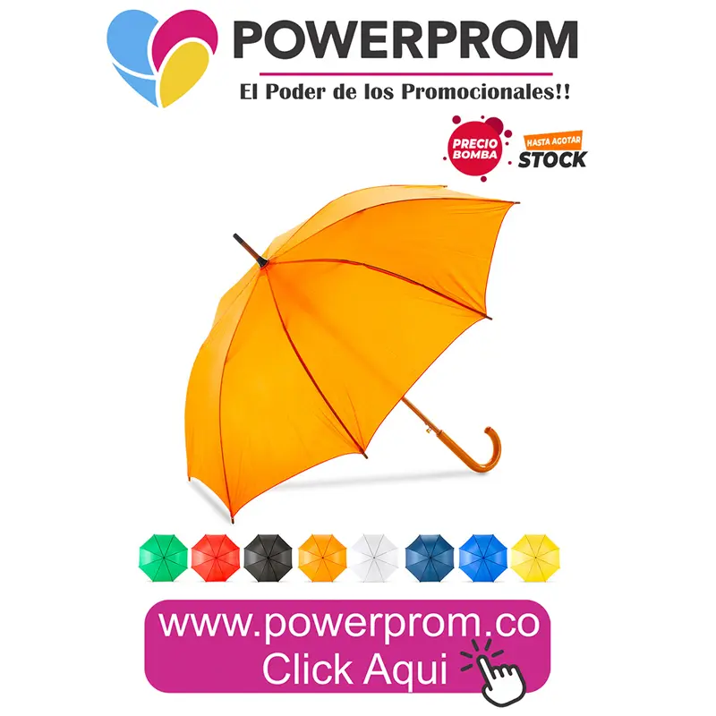 Paraguas con mango de madera personalizado en Bogotá y Colombia