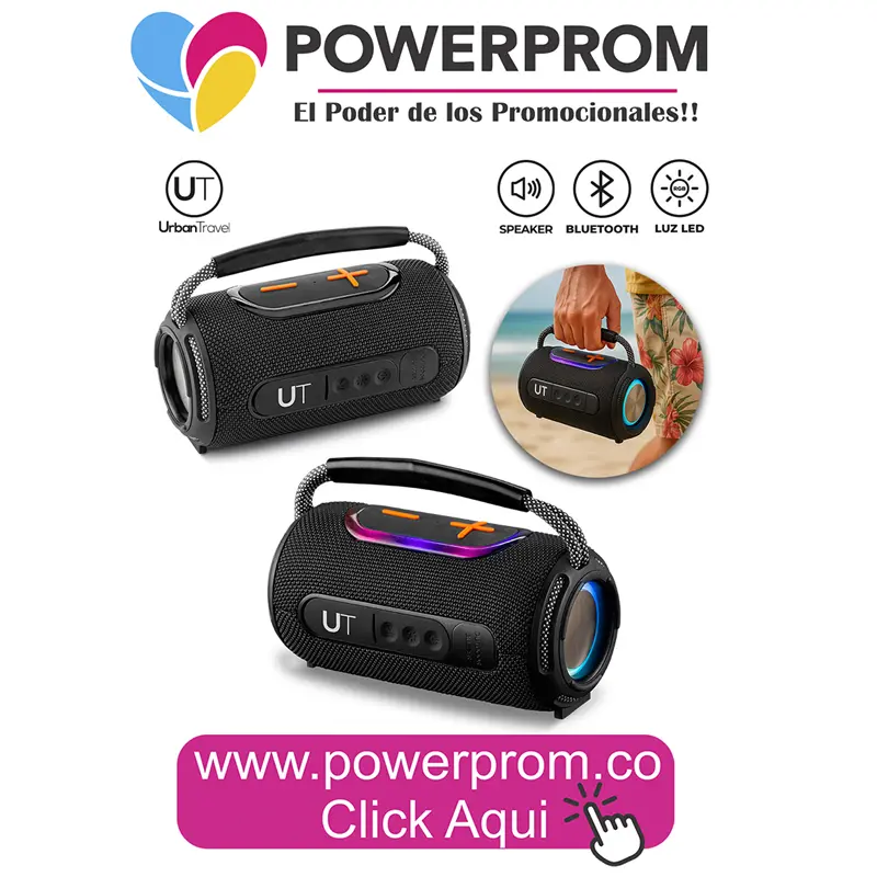 Parlante promocional Drum Urban Travel en Bogotá y Medellín