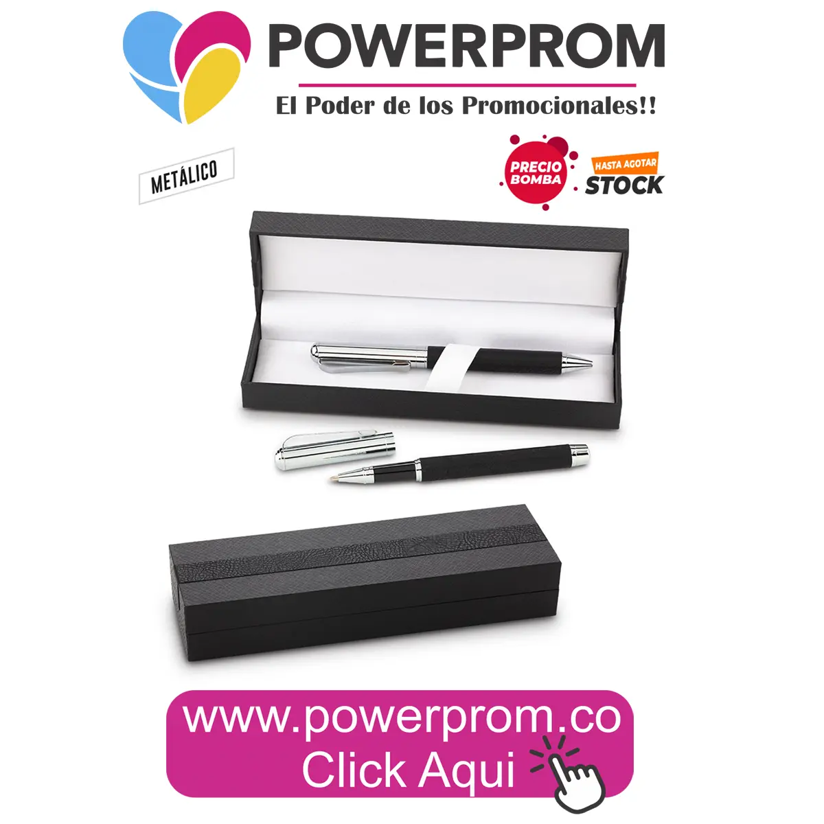 Set de Bolígrafos Kerber personalizado – estuche corporativo con esferos metálicos en Colombia