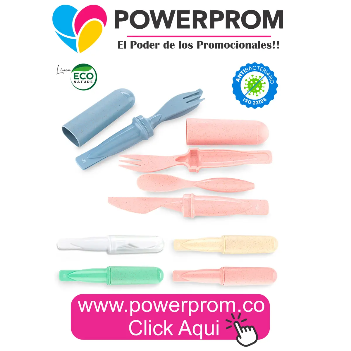 Set de cubiertos Eco promocionales en Bogotá, Medellín, Cali, Cartagena y Barranquilla.