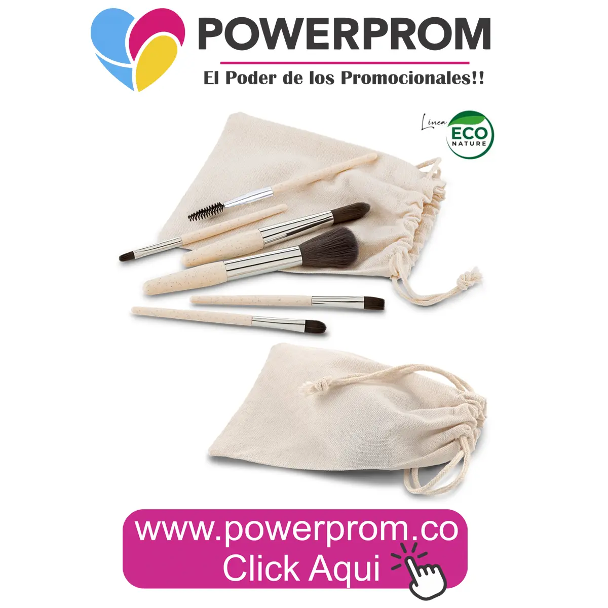 Set ecológico de brochas de maquillaje personalizado, regalo ecológico Amor y Amistad en Bogotá, Cali y Medellín – Powerprom