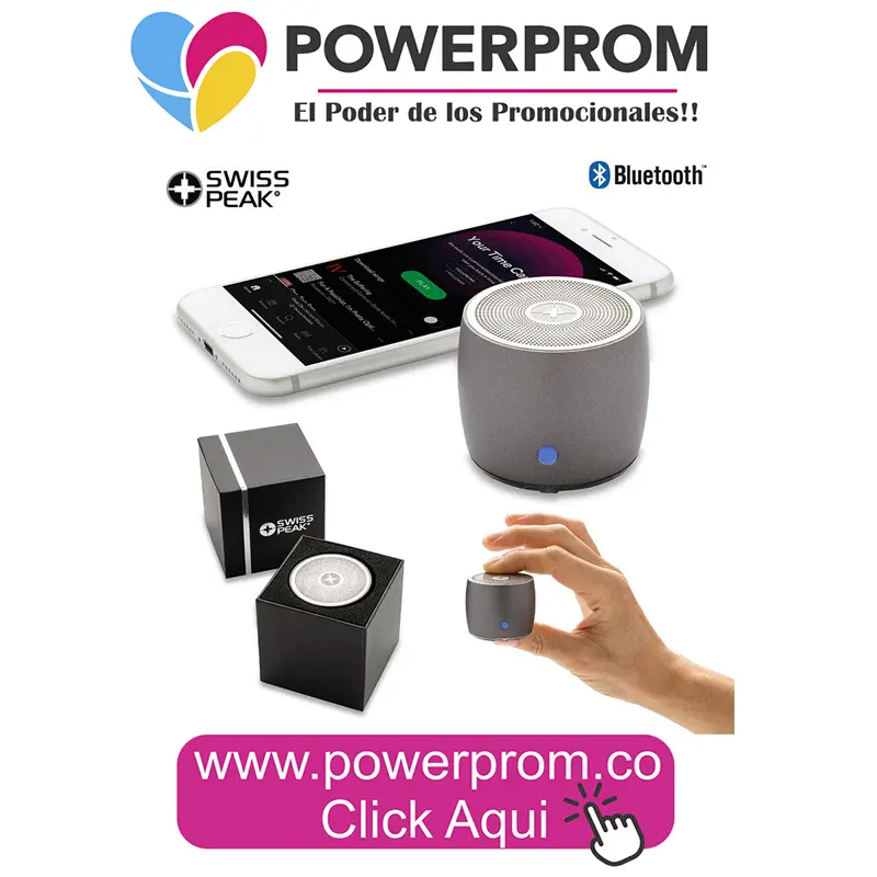 Speaker Bluetooth Bass Swisspeak personalizado | Parlante promocional premium en Colombia – PowerProm