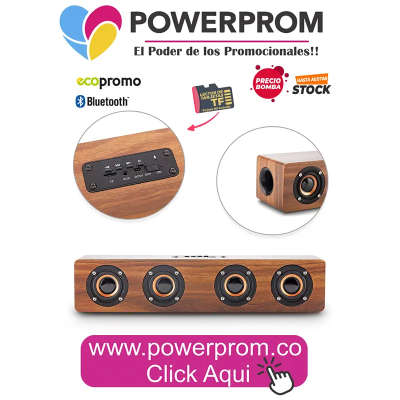Parlante Retro Bamboo promocional Bogotá y Cali