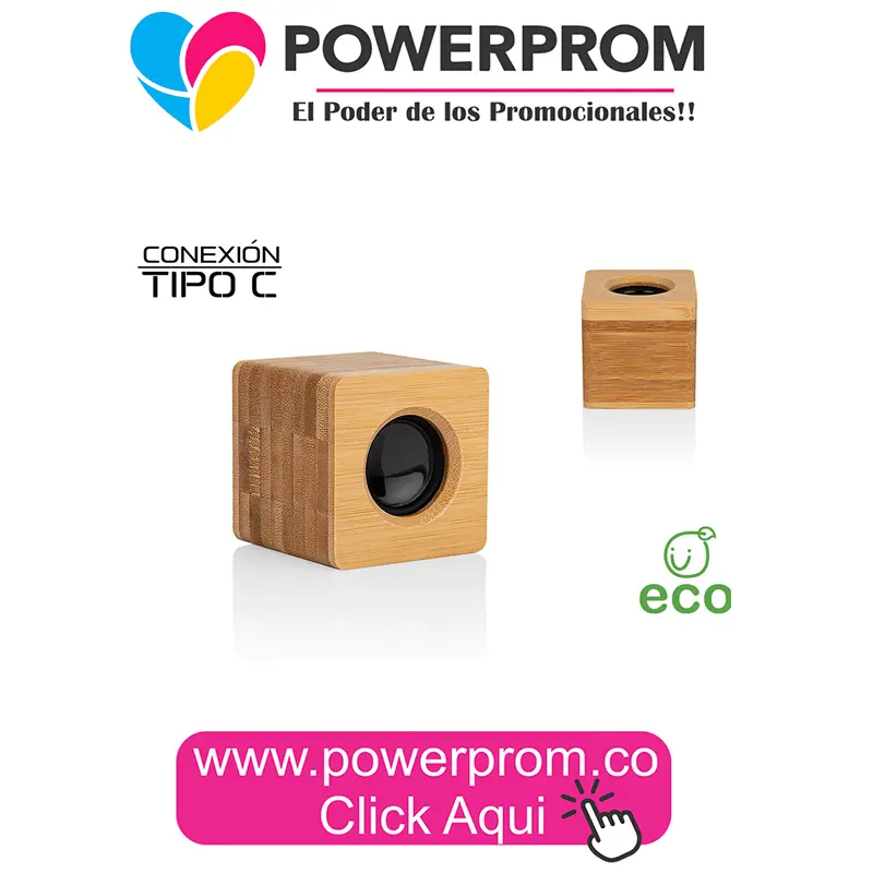 Altavoz de bambú promocional Bogotá y Medellín