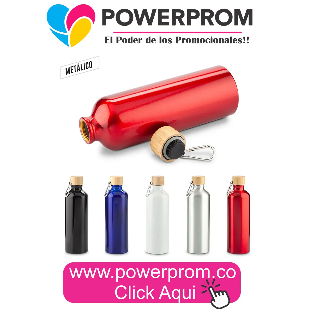 Botilito deportivo metálico personalizado, regalo promocional Amor y Amistad en Bogotá, Medellín, Cali y Bucaramanga – Powerprom