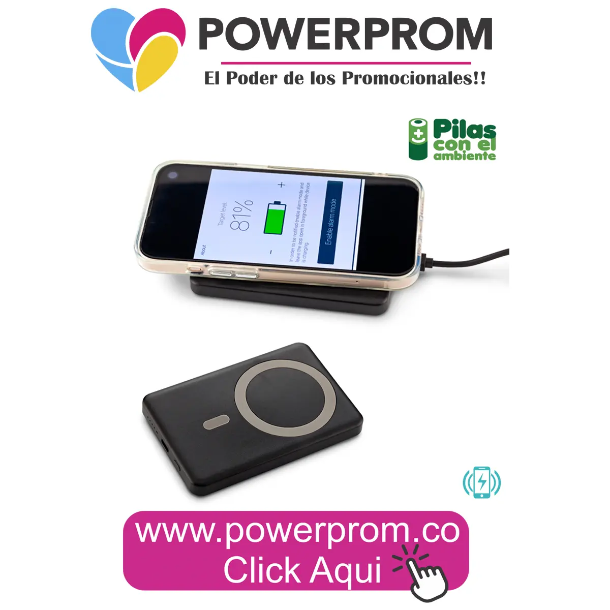 Cargador inalámbrico Power Bank personalizado, regalo tecnológico Amor y Amistad en Bogotá, Cali, Medellín y Barranquilla – Powerprom