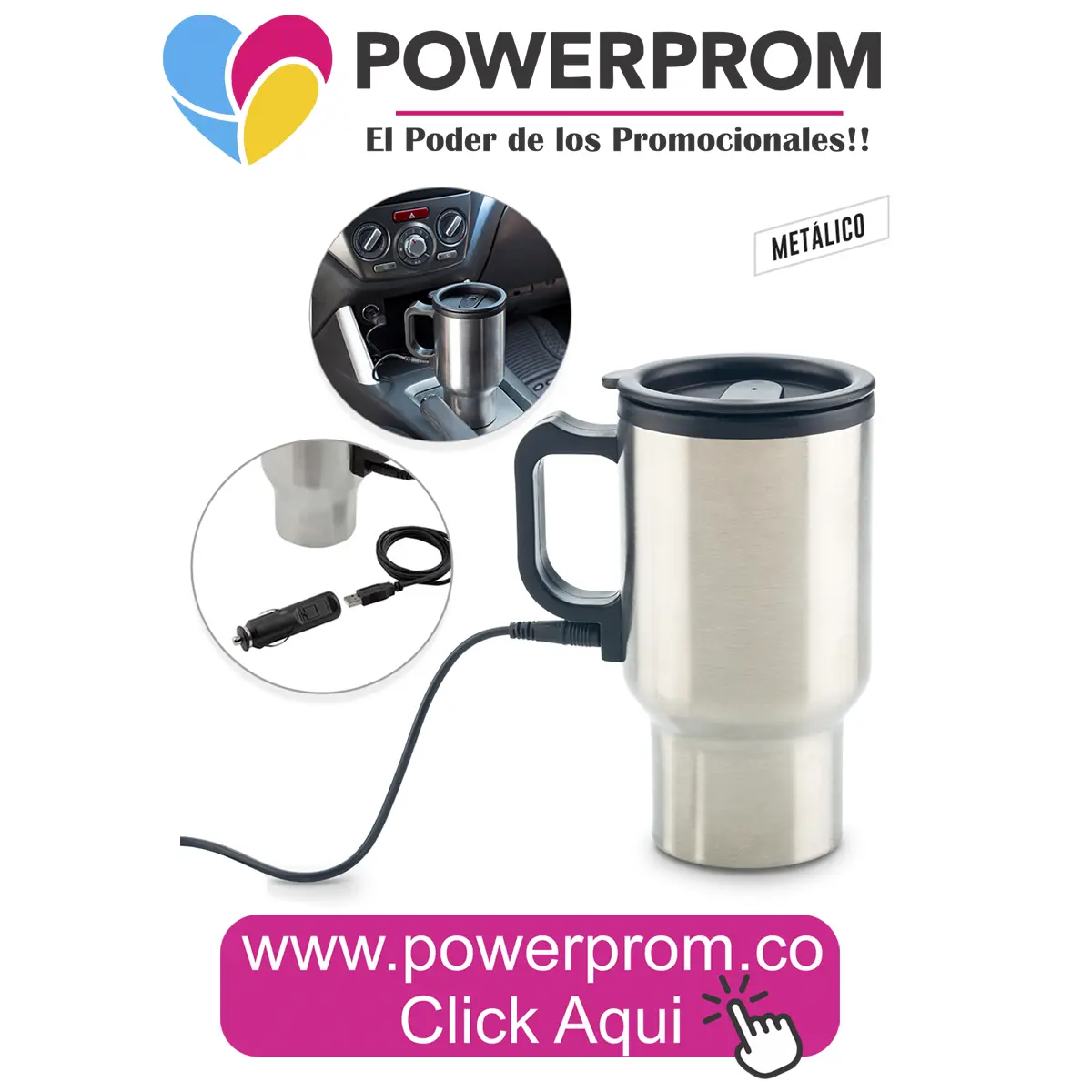 Mug metálico con tapa personalizado, regalo corporativo para Amor y Amistad en Bogotá y Colombia – Powerprom