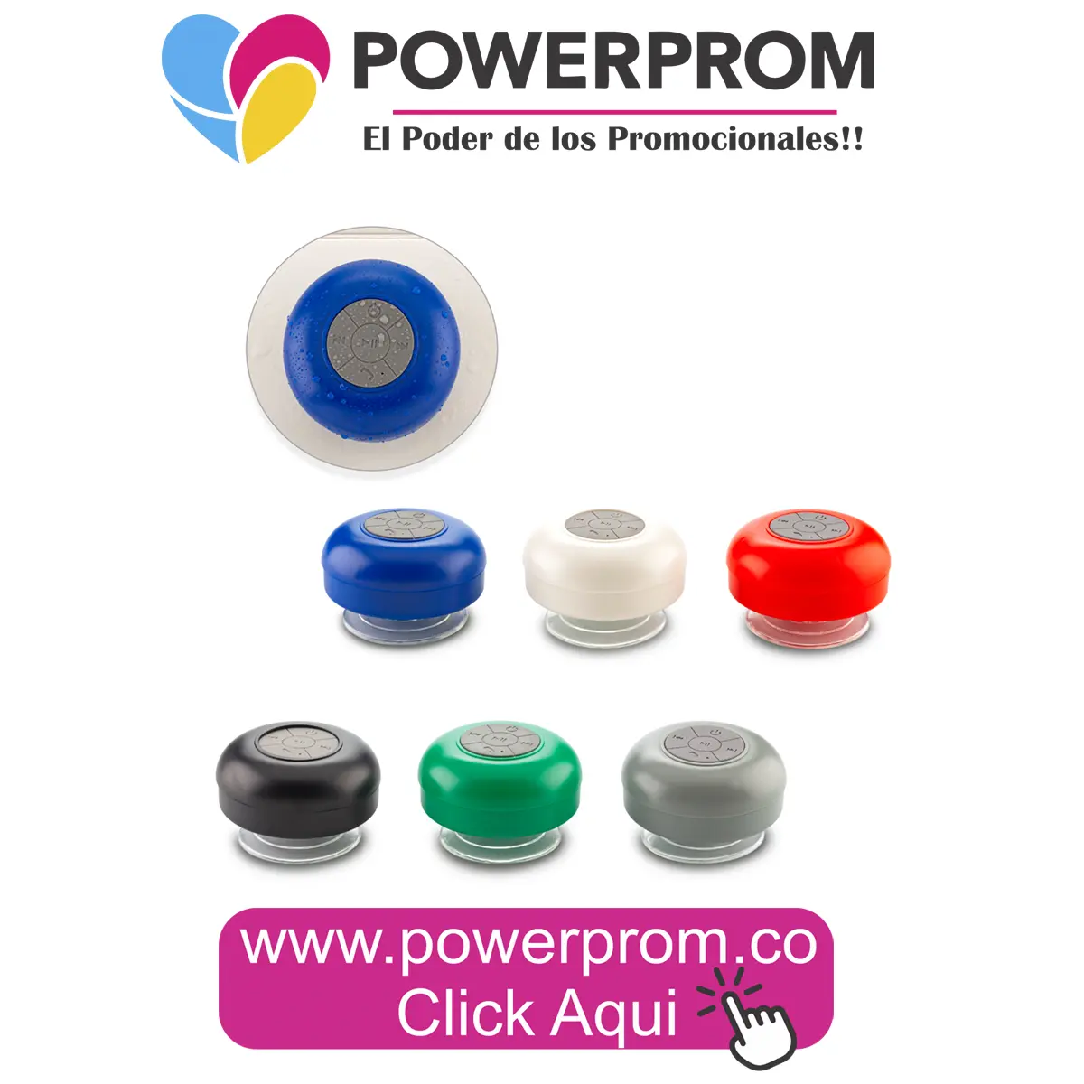 Parlante Bluetooth redondo personalizado, regalo promocional tecnológico en Bogotá y Colombia – Powerprom