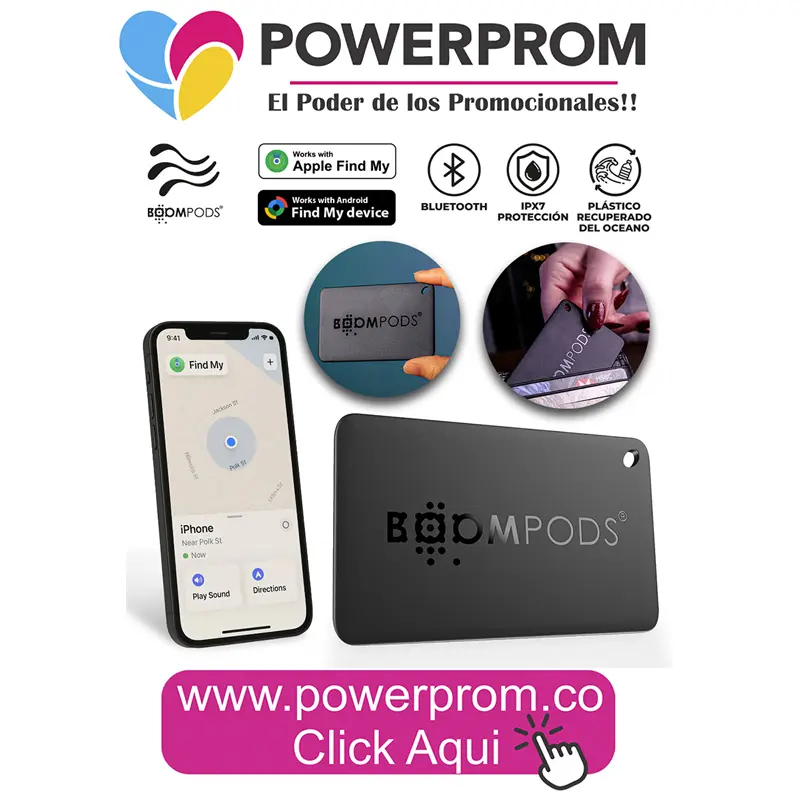 Rastreador Airtag Boomcard personalizado con logo empresarial para regalos corporativos tecnológicos en Bogotá (Usaquén, Chapinero, Suba, Engativá, Fontibón, Kennedy, Bosa, Tunjuelito, San Cristóbal, Teusaquillo, Puente Aranda, Barrios Unidos, Santa Fe, Antonio Nariño, Rafael Uribe Uribe, Ciudad Bolívar, Candelaria, Sumapaz) y principales ciudades de Colombia.