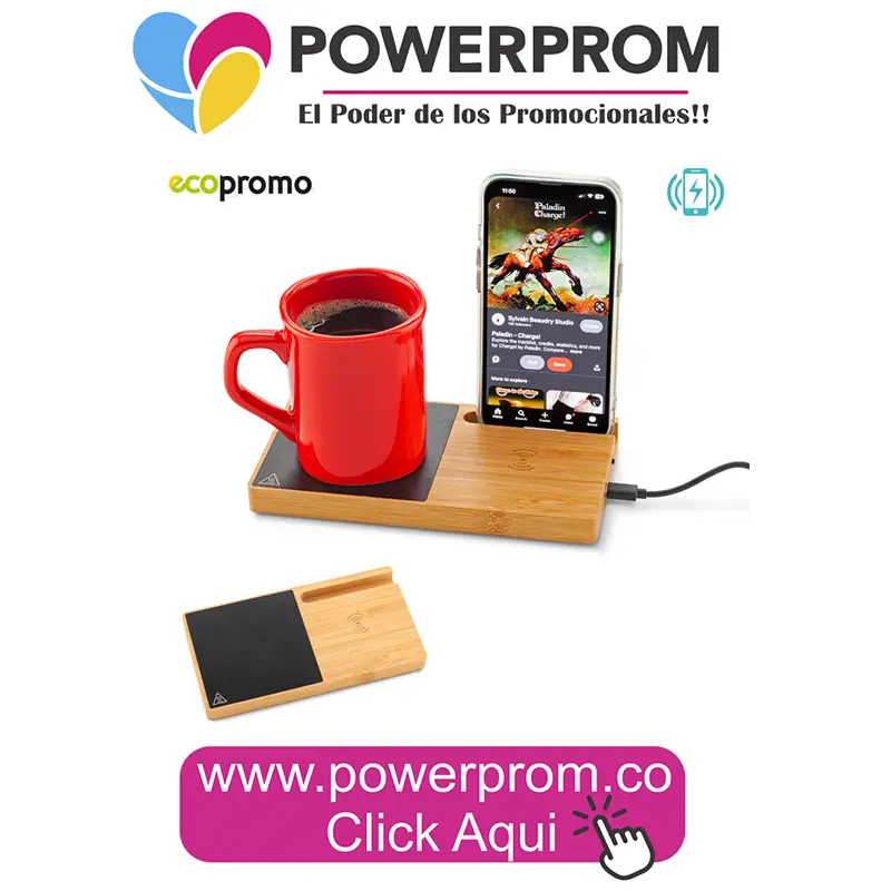 cargador inalámbrico Warmer personalizado con logo empresarial en Bogotá (Usaquén, Chapinero, Suba, Engativá, Fontibón, Kennedy, Bosa, Tunjuelito, San Cristóbal, Teusaquillo, Puente Aranda, Barrios Unidos, Santa Fe, Antonio Nariño, Rafael Uribe Uribe, Ciudad Bolívar, Candelaria, Sumapaz) y principales ciudades de Colombia (Medellín, Cali, Barranquilla, Bucaramanga, Cartagena, Pereira, Manizales, Cúcuta, Ibagué, Villavicencio, Pasto, Montería, Santa Marta, Armenia, Neiva).