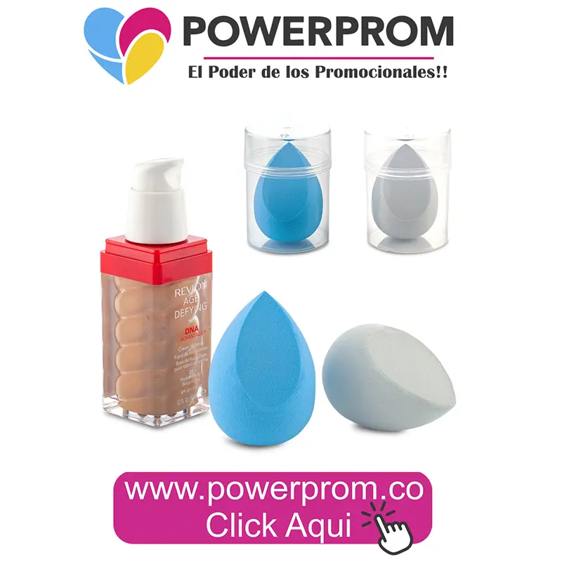 Esponja tipo beauty blender en forma de gota con logo