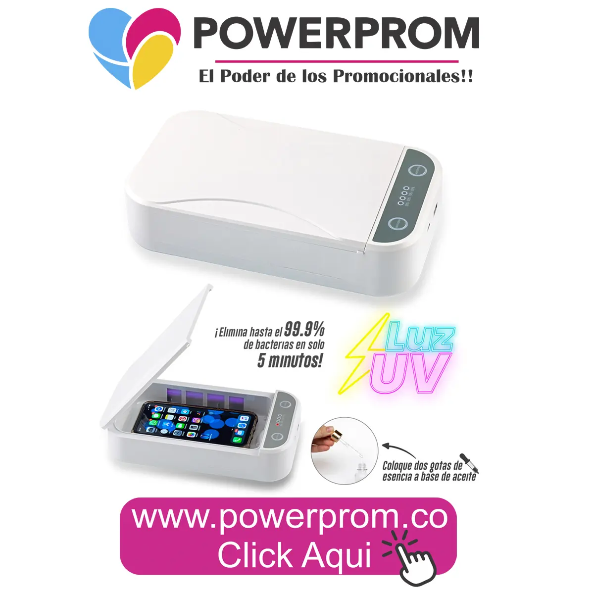 Esterilizador con Luz UV Smart corporativo personalizado con logo – Colombia