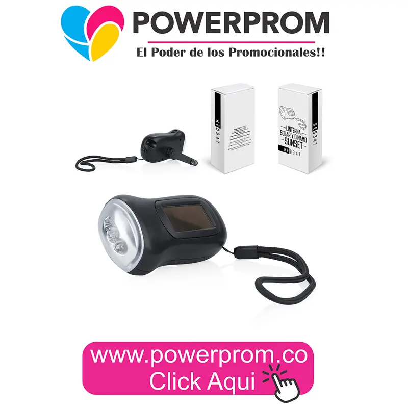 Linterna solar HE0347 Sunset recargable con logo – Colombia