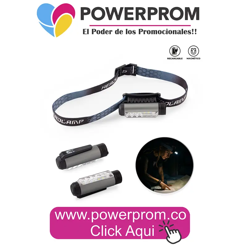 Linterna frontal recargable HEAD con logo – Bogotá y Colombia