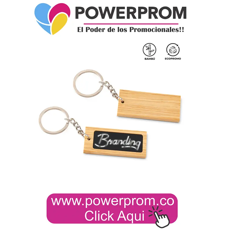 Llavero ecológico en bambú cuadrado personalizado con logo
