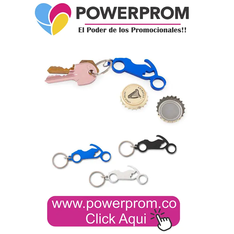 Llavero Destapador Motorbike personalizado con logo para regalos corporativos en Bogotá y Colombia.