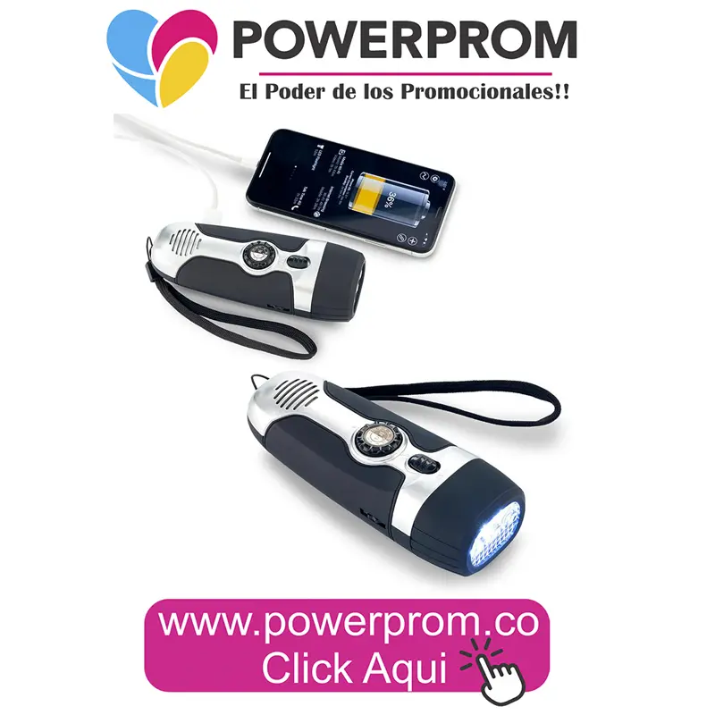Linterna dínamo con radio y recarga manual personalizada – Colombia
