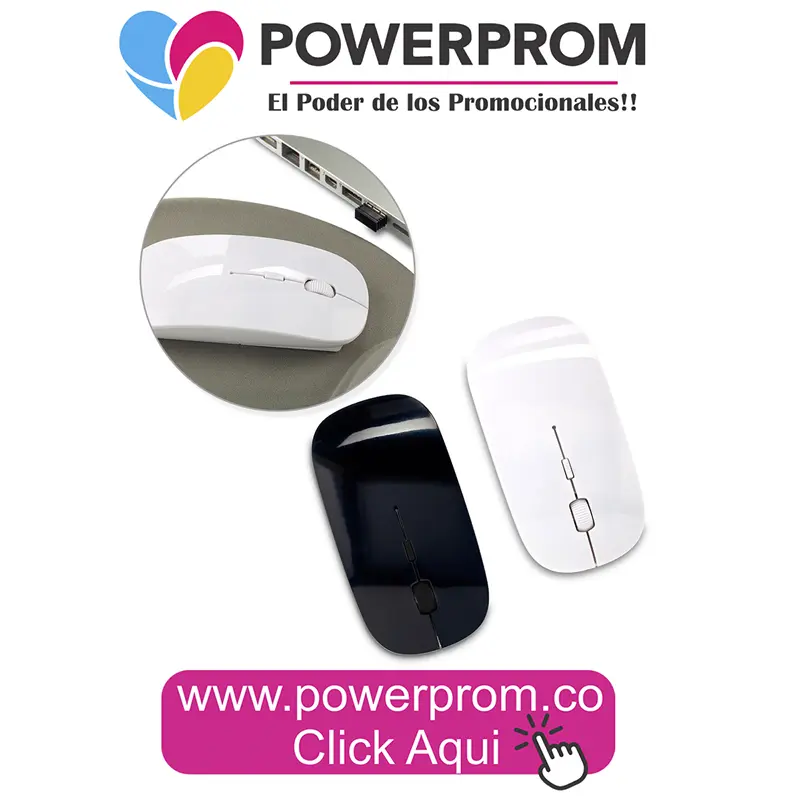 mouse inalámbrico personalizado con logo empresarial en Bogotá (Usaquén, Chapinero, Suba, Engativá, Fontibón, Kennedy, Bosa, Tunjuelito, San Cristóbal, Teusaquillo, Puente Aranda, Barrios Unidos, Santa Fe, Antonio Nariño, Rafael Uribe Uribe, Ciudad Bolívar, Candelaria, Sumapaz) y principales ciudades de Colombia (Medellín, Cali, Barranquilla, Bucaramanga, Cartagena, Pereira, Manizales, Cúcuta, Villavicencio, Montería, Santa Marta, Armenia, Neiva, Pasto).