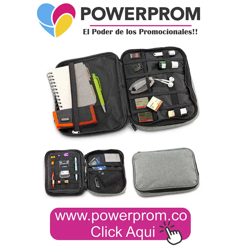 Organizador multiusos Tech personalizado con logo de empresa. Entrega en Bogotá (Usaquén, Chapinero, Suba, Engativá, Fontibón, Kennedy, Bosa, Tunjuelito, San Cristóbal, Teusaquillo, Puente Aranda, Barrios Unidos, Santa Fe, Antonio Nariño, Rafael Uribe Uribe, Ciudad Bolívar, Candelaria, Sumapaz) y ciudades de Colombia.