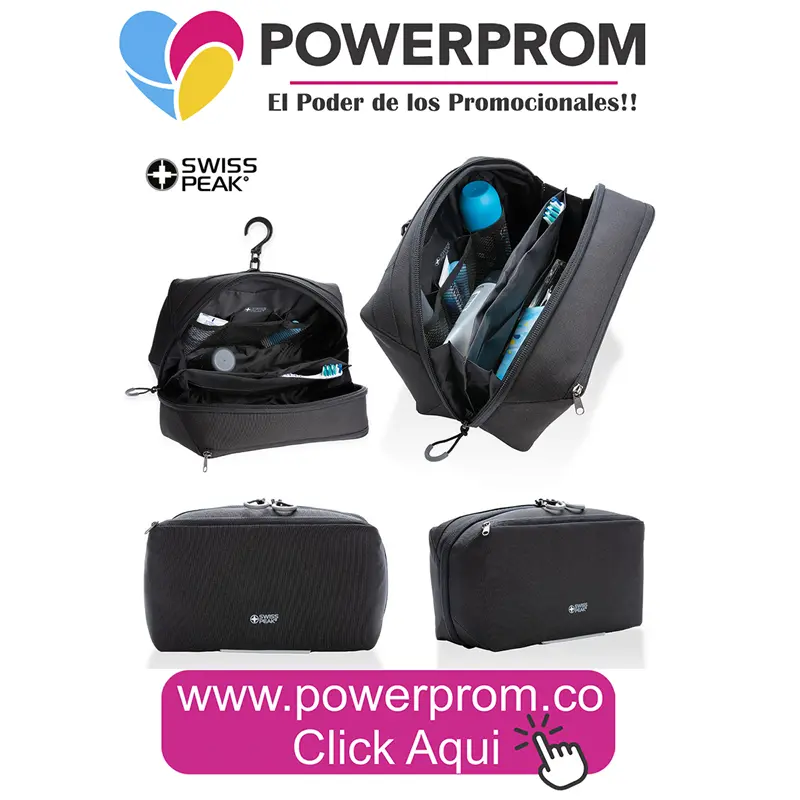 Organizador de viaje Swisspeak Kool personalizado con logo para empresas. Entrega en Bogotá (Usaquén, Chapinero, Suba, Engativá, Fontibón, Kennedy, Bosa, Tunjuelito, San Cristóbal, Teusaquillo, Puente Aranda, Barrios Unidos, Santa Fe, Antonio Nariño, Rafael Uribe Uribe, Ciudad Bolívar, Candelaria, Sumapaz) y principales ciudades de Colombia.